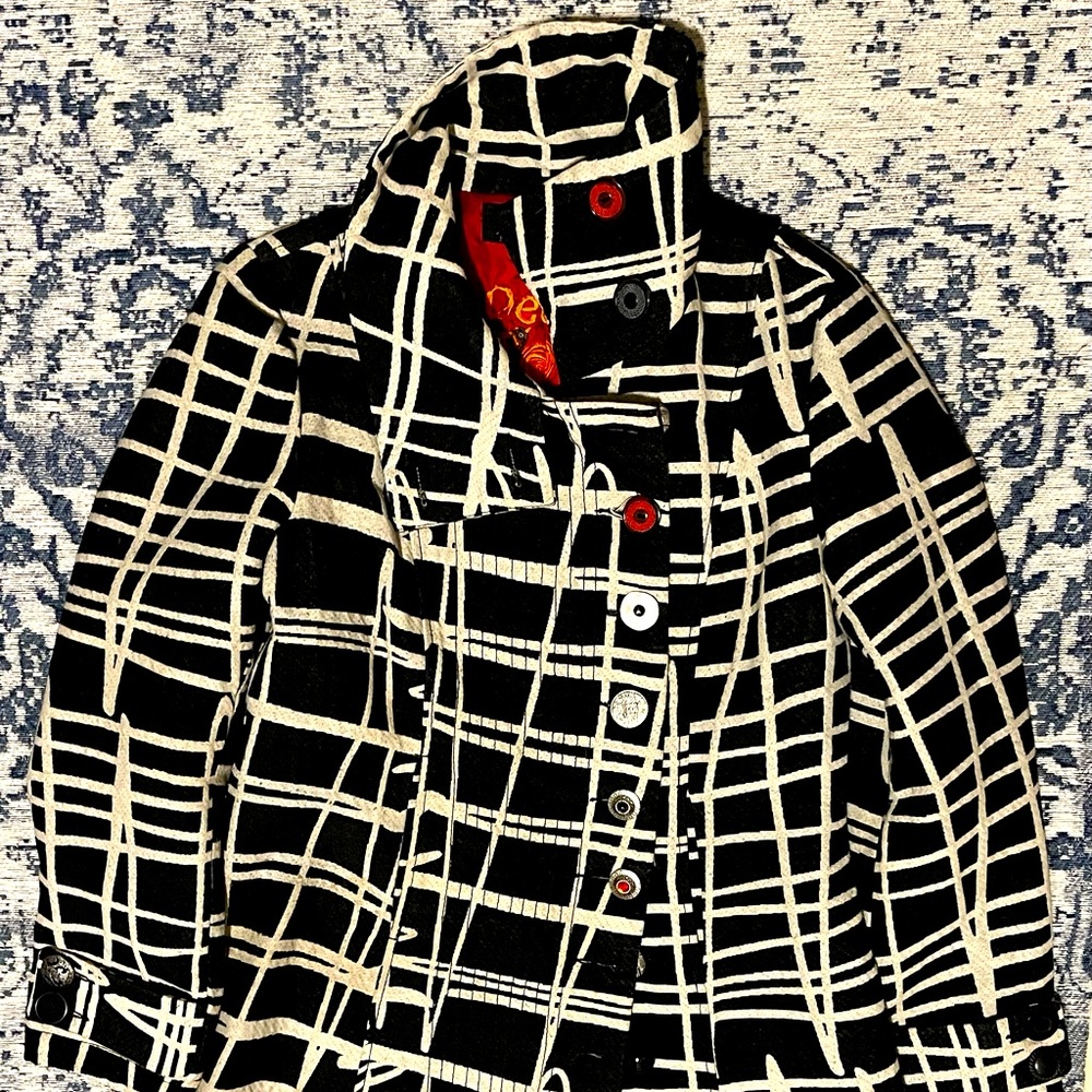 Desigual Black and White Wool Pea Coat